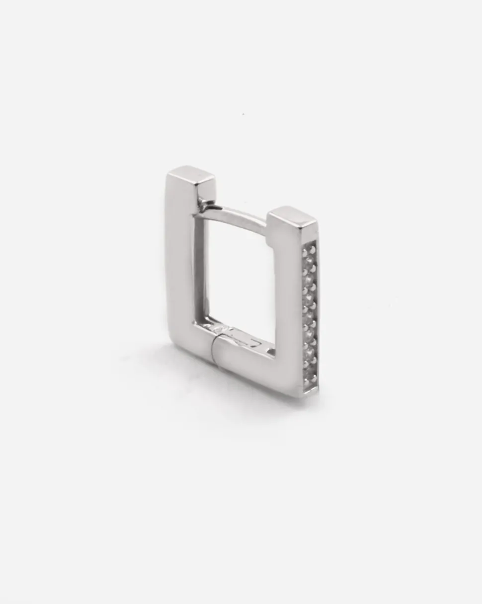 ORECCHINO QUADRATO CON BRILLANTI IN ARGENTO RODIATO