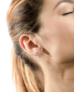 ORECCHINO QUADRATO CON BRILLANTI IN ARGENTO RODIATO