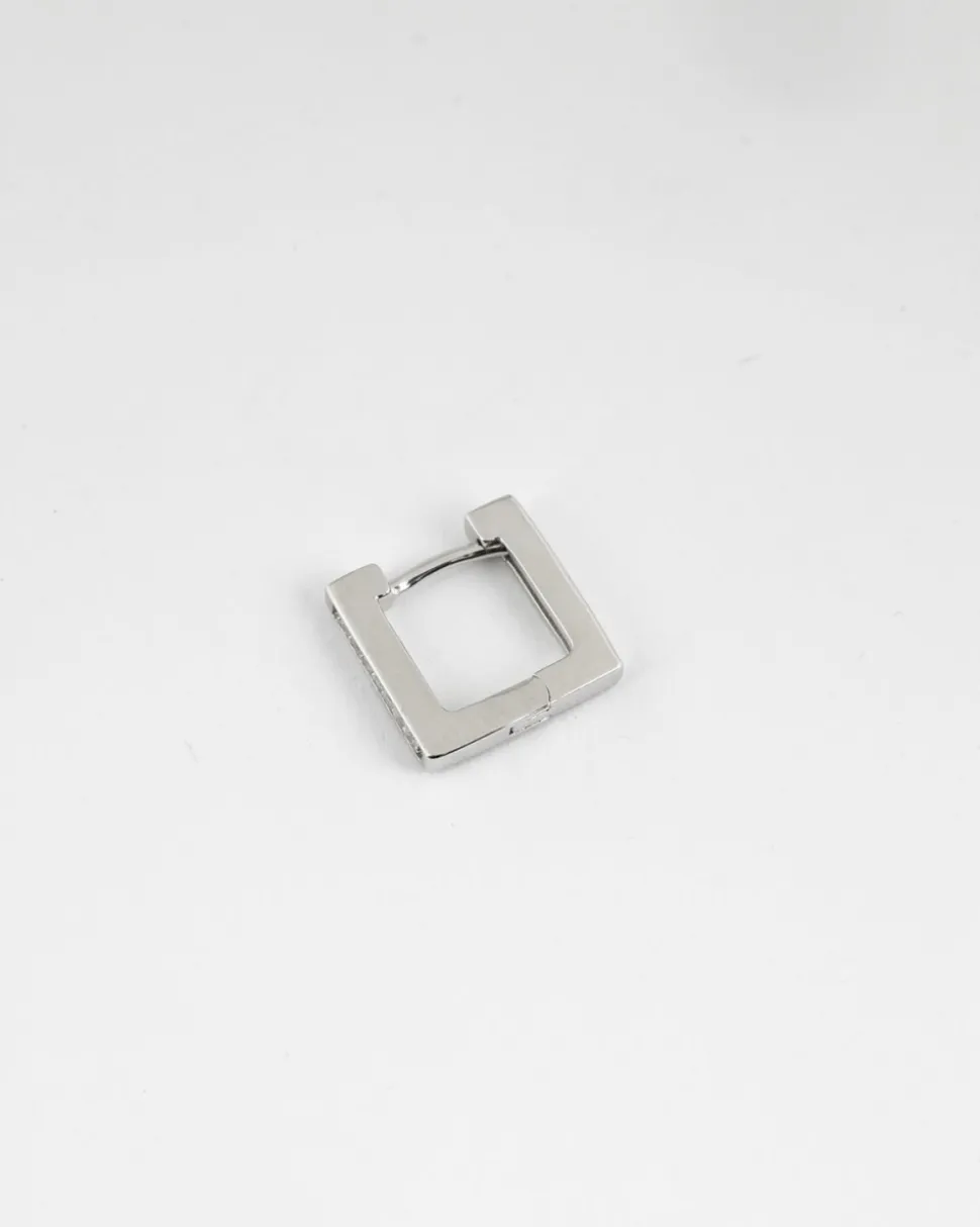 ORECCHINO QUADRATO CON BRILLANTI IN ARGENTO RODIATO
