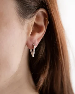 ORECCHINO SINGOLO ROMBO A SCATTO CON ZIRCONIA CUBICA / GALVANICA RODIO LUCIDO